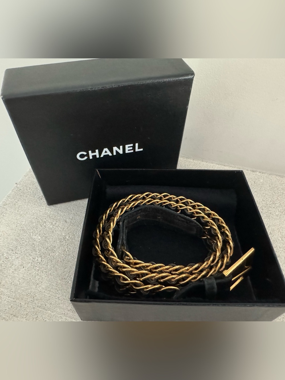 CHANEL Vintage Gold & Black Double Chain Belt 31” • Authentic • France + Box - Picture 10 of 10